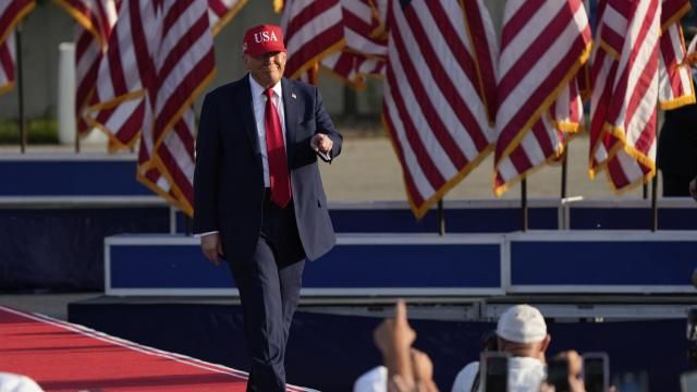 President Donald Trump arrives to speak at a rally at the Iowa State Fairgrounds, Thursday, July 3, 2025, in Des Moines, Iowa. (AP Photo/Charlie Neibergall)