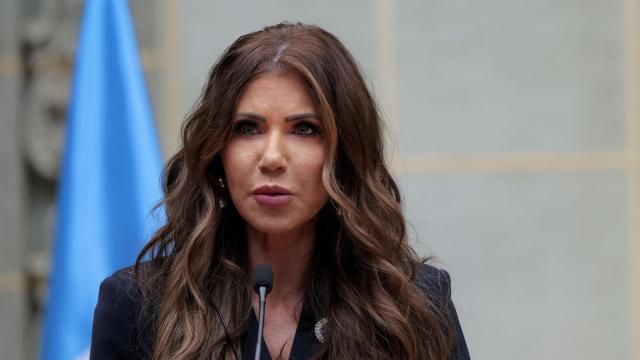 U.S. Homeland Security Secretary Kristi Noem speaks at the start of a signing ceremony at the Palacio Nacional de la Cultura, in Guatemala City, Thursday, June 26, 2025. (Anna Moneymaker/Pool Photo via AP)