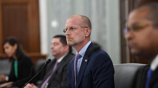 FILE - Brendan Carr listens during a Senate Commerce, Science, and Transportation committee hearing to examine the Federal Communications Commission on Capitol Hill in Washington, June 24, 2020. (Jonathan Newton/The Washington Post via AP, File)