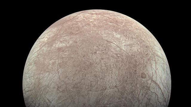 This image provided by NASA, processed by Kevin M. Gill, shows Jupiter's moon Europa captured by the Juno spacecraft on Sept. 29, 2022, with north to the left. Research published Monday, March 4, 2024, suggests there's less oxygen on the icy surface of Jupiter's moon Europa than thought — and that could affect what if any life might be lurking in the moon’s underground ocean. (Kevin M. Gill/NASA/JPL-Caltech/SwRI via AP) This image provided by NASA, processed by Kevin M. Gill, shows Jupiter's moon Europa captured by the Juno spacecraft on Sept. 29, 2022, with north to the left. Research published Monday, March 4, 2024, suggests there's less oxygen on the icy surface of Jupiter's moon Europa than thought — and that could affect what if any life might be lurking in the moon’s underground ocean. (Kevin M. Gill/NASA/JPL-Caltech/SwRI via AP)