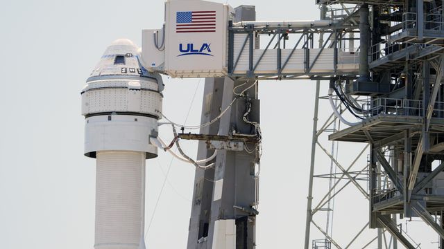 FILE - Boeing's Starliner capsule atop an Atlas V rocket is seen at Space Launch Complex 41 at the Cape Canaveral Space Force Station a day after its mission to the International Space Station was scrubbed because of an issue with a pressure regulation valve, Tuesday, May 7, 2024, in Cape Canaveral, Fla. Boeing is now aiming for its first astronaut launch at the beginning of June. Officials for the company and NASA said Friday, May 24, that weeks of review show that the capsule can safely fly with two test pilots, despite a small propulsion system leak.(AP Photo/John Raoux, File)