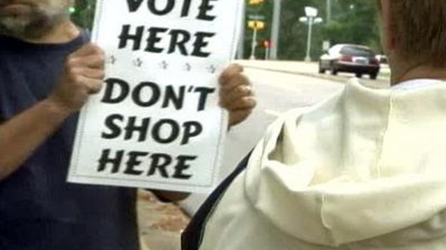 Both parties protest mall electioneering rules