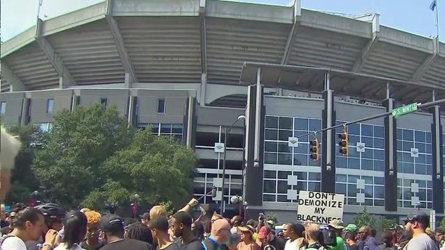 Peaceful protests create unusual atmosphere at Panthers game