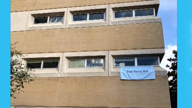 Banner to rename UNC campus building hangs at former Hamilton Hall