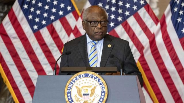 FILE - Rep. James Clyburn, D-S.C., speaks at a ceremony to award a Congressional Gold Medal to baseball player Larry Doby at the Capitol, Dec. 13, 2023, in Washington.(AP Photo/Mark Schiefelbein, File)