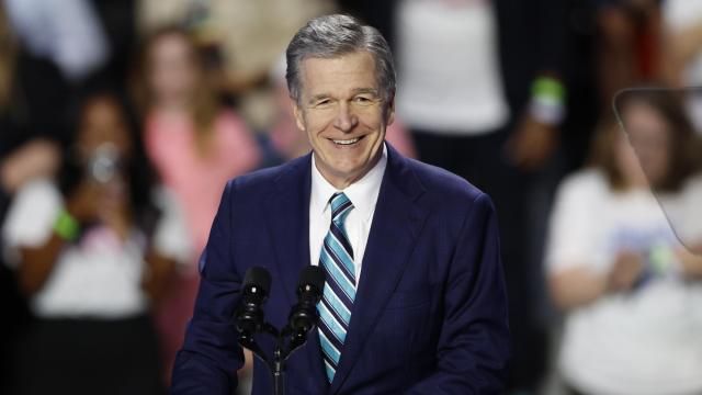 FILE - North Carolina Gov. Roy Cooper speaks at a campaign event in Charlotte, N.C., Sept. 12, 2024. (AP Photo/Nell Redmond, File)