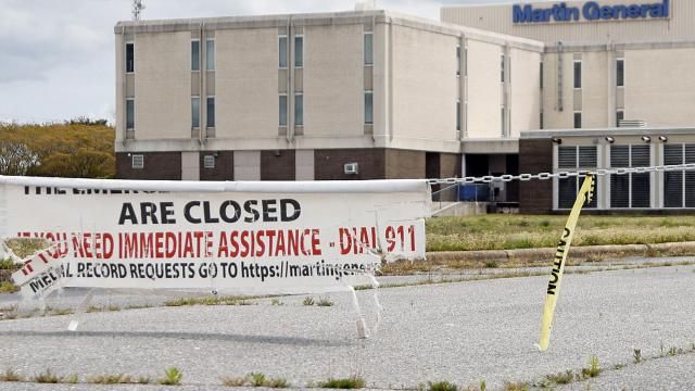 FILE - The vacant Martin County General Hospital sits abandoned behind a chain since being closed in August of 2023 in Williamston, N.C., shown, April 10, 2024. (AP Photo/Karl B DeBlaker, File)