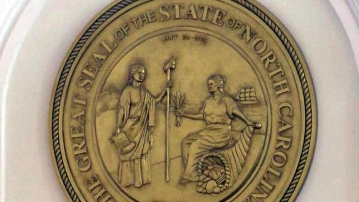 NC state seal in Senate chamber