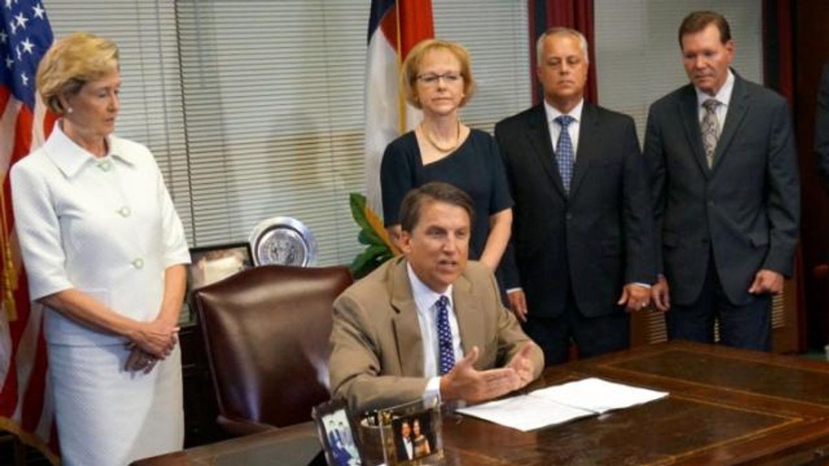 Gov. Pat McCrory at a desk 