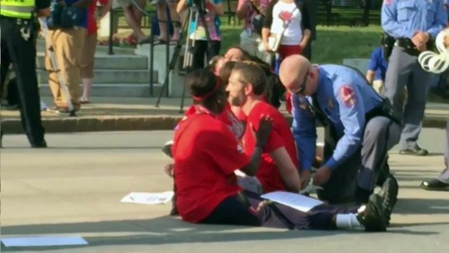 Raw: Teachers arrested outside State Capitol