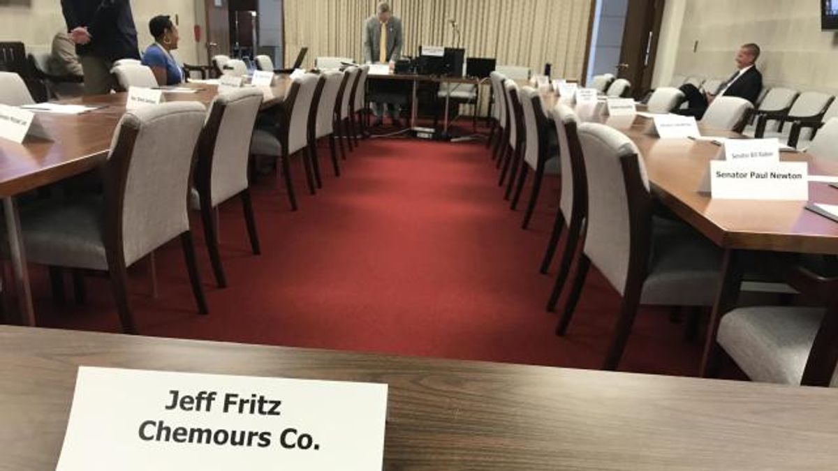 Despite placard, agenda, Chemours a no-show at state Senate committee hearing.