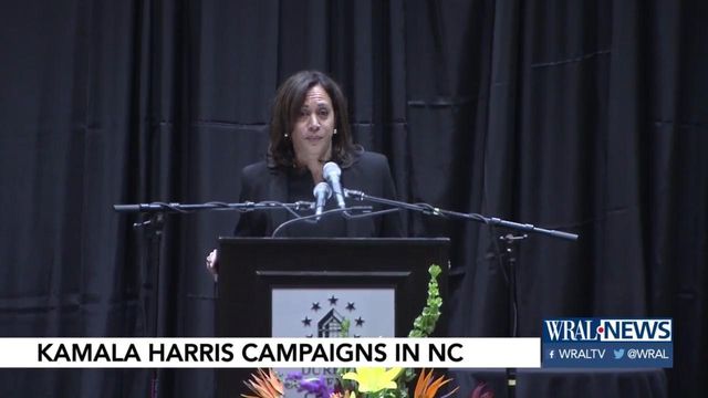 Democrat presidential hopeful Kamala Harris stops in Durham