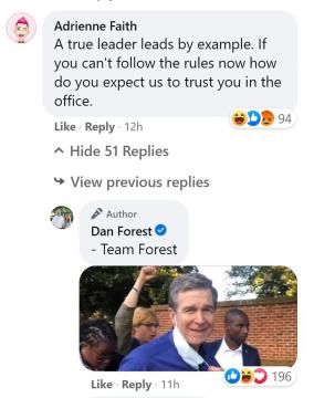 July 2020 Facebook comment from the Forest campaign.