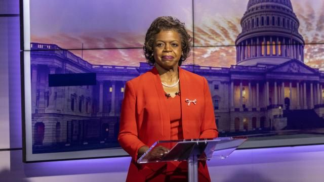 Cheri Beasley answer question during US Senate debate