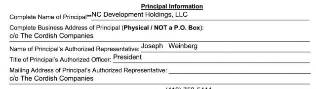 Lobbyist filing for NC Development Holdings, LLC