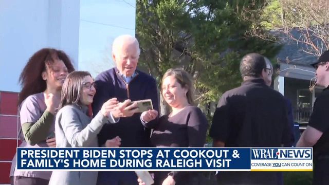 President Biden stops at Cook Out and family's home during Raleigh visit