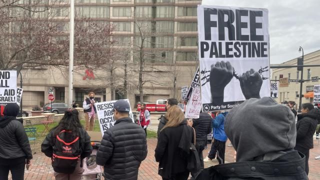 Protesters during Kamala Harris