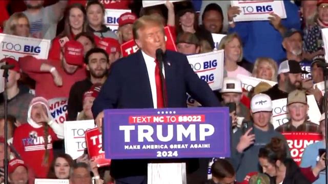 Former President Donald Trump addresses supporters in Greensboro