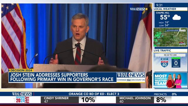 Josh Stein addresses supporters after Democratic primary win in NC governor's race