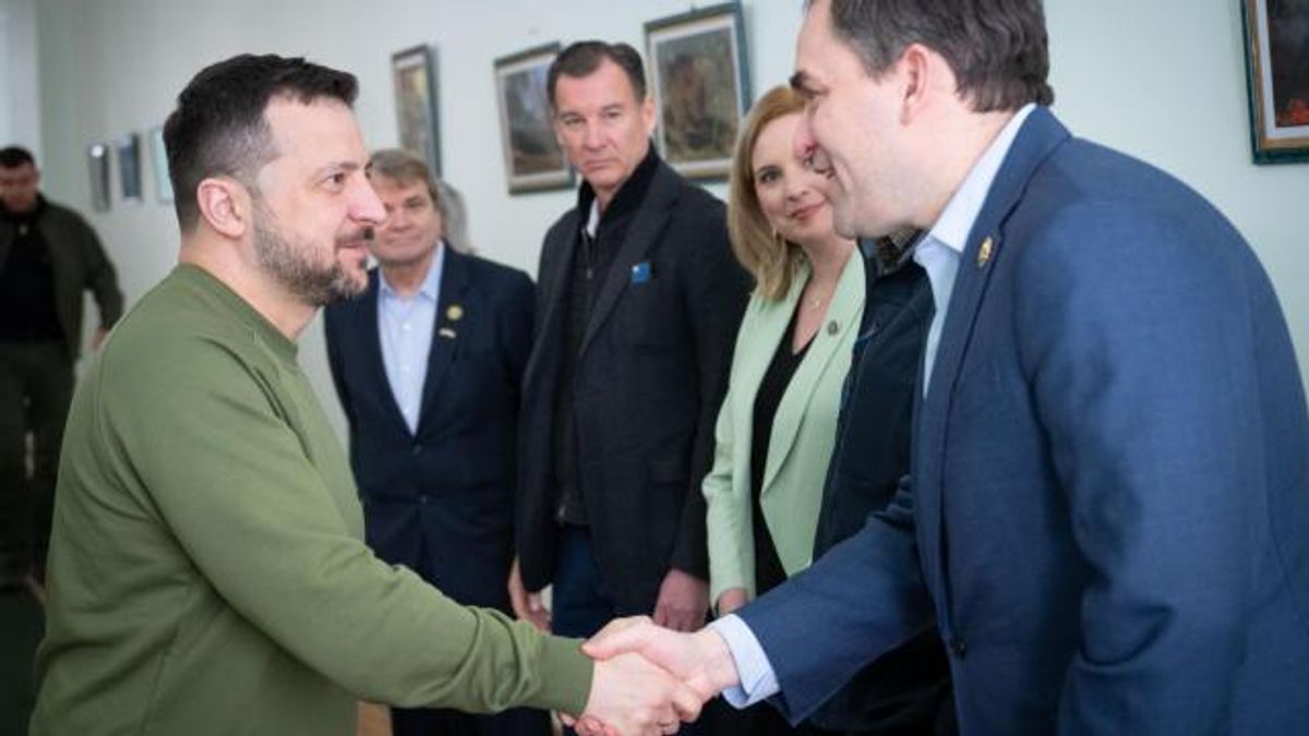 Ukrainian president Volodymyr Zelenskyy, left, shakes hands with U.S. Rep. Wiley Nickel, a North Carolina Democrat from Cary, in April 2024 in Ukraine.