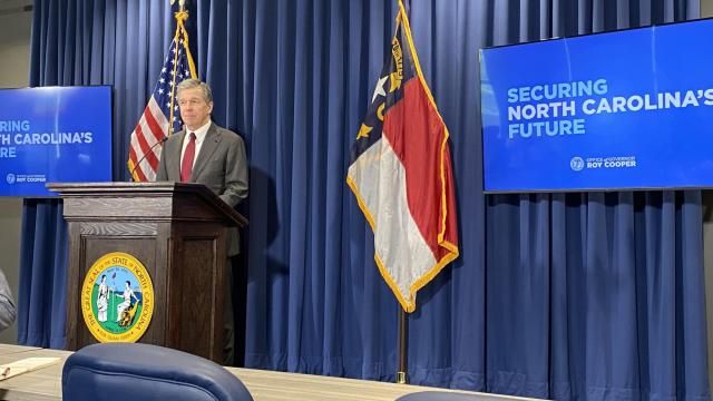 North Carolina Gov. Roy Cooper presents a budget proposal on April 24, 2024, in Raleigh.