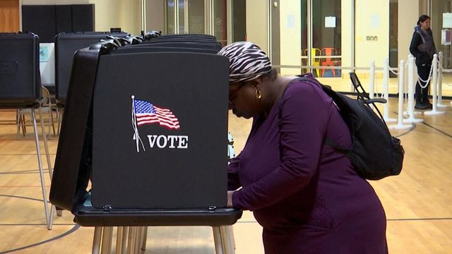 A woman votes at a voting site in Clayton, North Carolina.