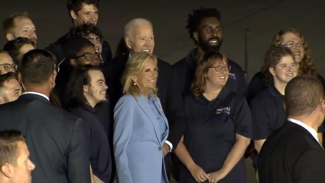 President Joe Biden and first lady land at RDU early Friday, holding ...