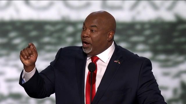 Lt. Gov. Mark Robinson speaks at the Republican National Convention in Milwaukee