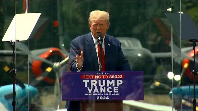 Republican presidential nominee Donald Trump speaks in Asheboro, his first major outdoor event since July's assassination attempt