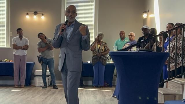 James Gailliard announces his 2026 NC Senate run in Rocky Mount on July 10, 2025.