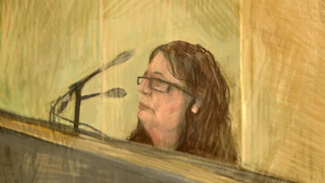 In this courtroom sketch, Erin Patterson appears in Latrobe Valley Magistrates Court, Victoria, Nov. 3, 2023. Patterson, accused of serving her ex-husband's parents and an aunt poisonous mushrooms with lunch, has pleaded not guilty in an Australian court, Tuesday, May 7, 2024, on three counts of murder and five of attempted murder. (Anita Lester/AAP Image via AP)