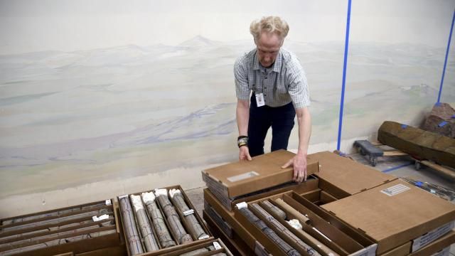 Geologist James Hagadorn closes boxes of core rock samples at the Denver Museum of Nature &amp; Science on July 9, 2025. (AP Photo/Thomas Peipert)