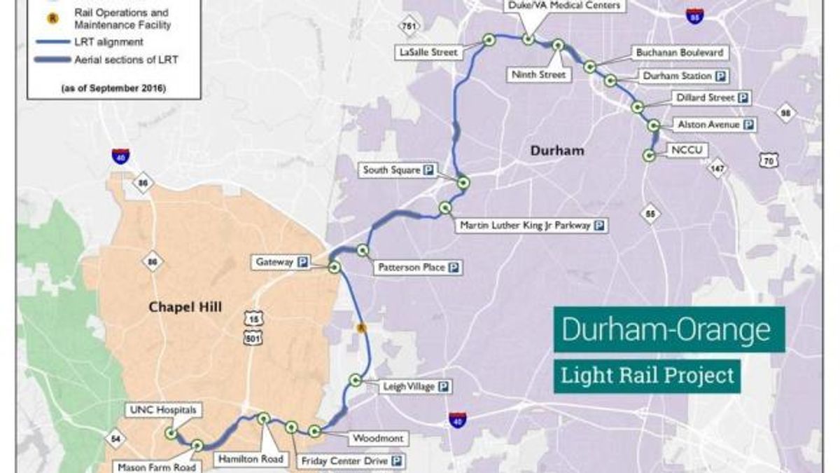 Durham-Orange Light Rail Project map