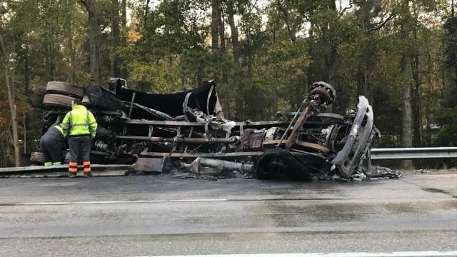 Truck driver survives tractor trailer crash, explosion on I-95 near Rocky Mount