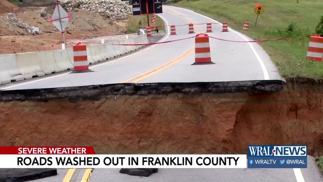 Roads washed out in Franklin, Wake counties