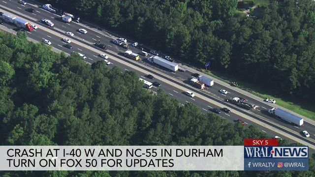 Sky 5 flies over crash on I-40 in Durham