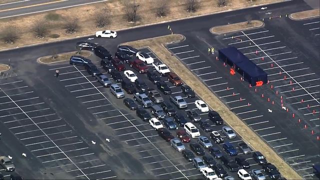 Sky 5: Long lines form at Johnston vaccine clinic