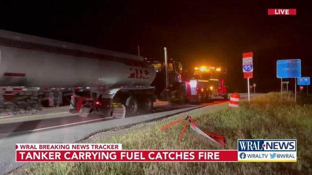 Fuel tanker catches fire near Fayetteville on I-95