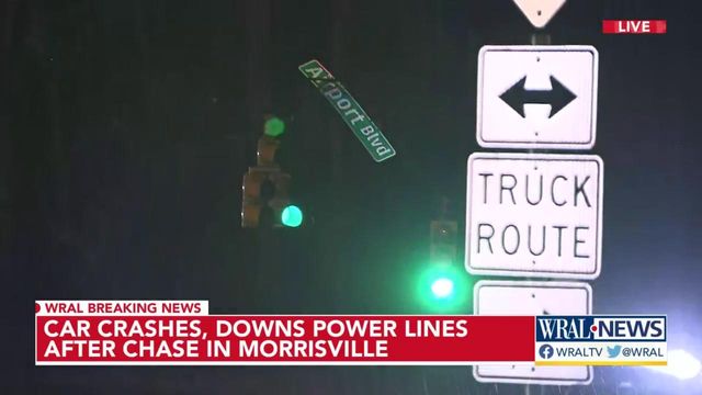 Driver brings down power lines after chase, crash