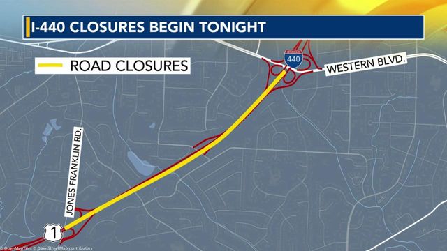 I-440 closures begin Monday night in southwest Raleigh