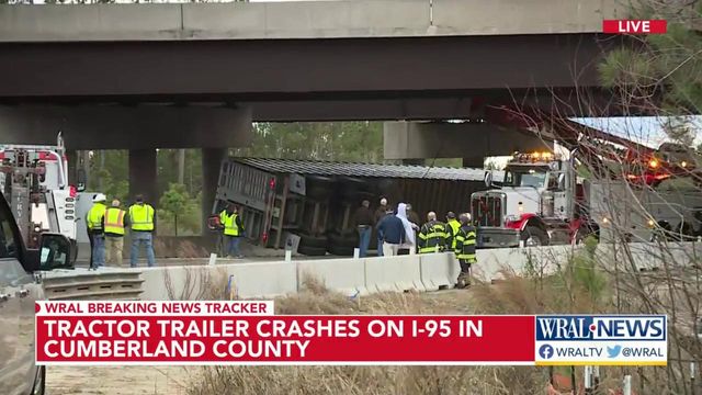 Tractor-trailer crashes on I-95 in Cumberland County