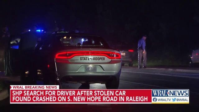SHP search for driver after stolen car found crashed on New Hope Road in Raleigh