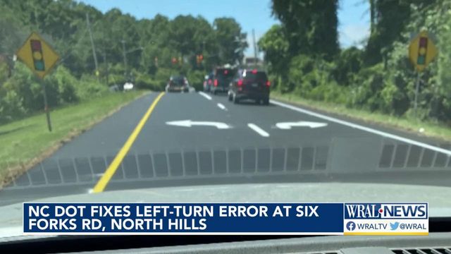 Arrow leads drivers into oncoming traffic on Six Forks Road before DOT corrects error