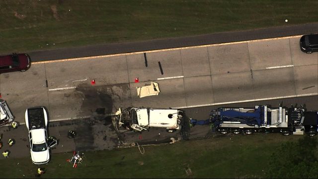 Sky 5 flies over tanker crash on I-95 in Nash County