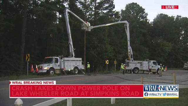 Crash knocks down power lines, blocking Lake Wheeler Road in Raleigh