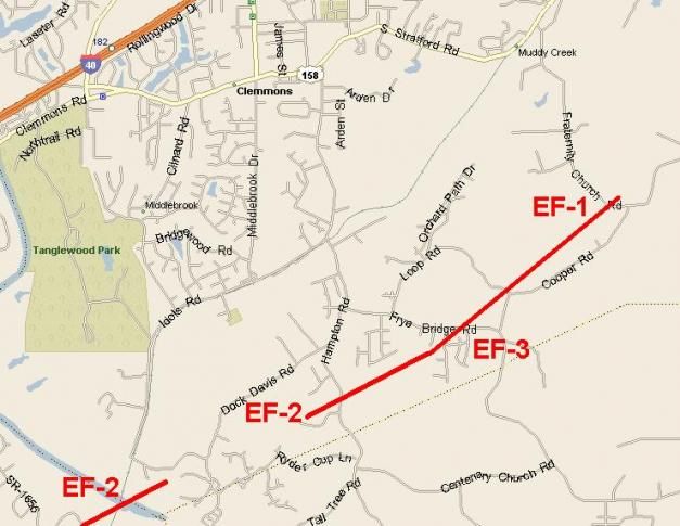 Clemmons Tornado Track - May 8, 2008