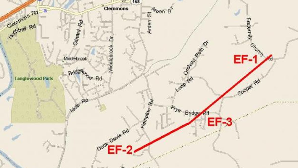 Clemmons Tornado Track - May 8, 2008