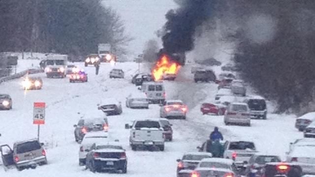 Lindsay Webb of Raleigh shot this picture of the chaos on Glenwood Avenue in Raleigh on Feb. 13, 2014. (Photo courtesy of Lindsay Webb) Lindsay Webb of Raleigh shot this picture of the chaos on Glenwood Avenue in Raleigh on Feb. 13, 2014. (Photo courtesy of Lindsay Webb)