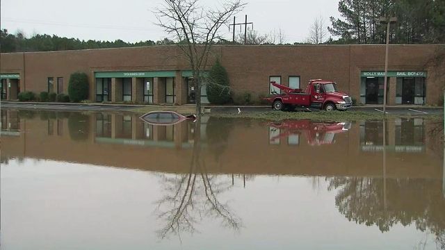 Raleigh roads flood on Monday morning