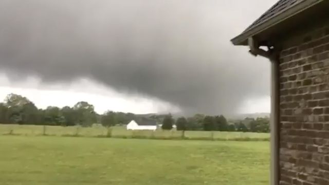 Footage of tornado touchdown in Davie County